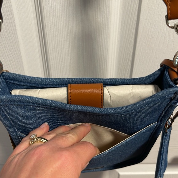 Rae Dunn Denim Canvas small Crossbody with change zip purse - Picture 5 of 11